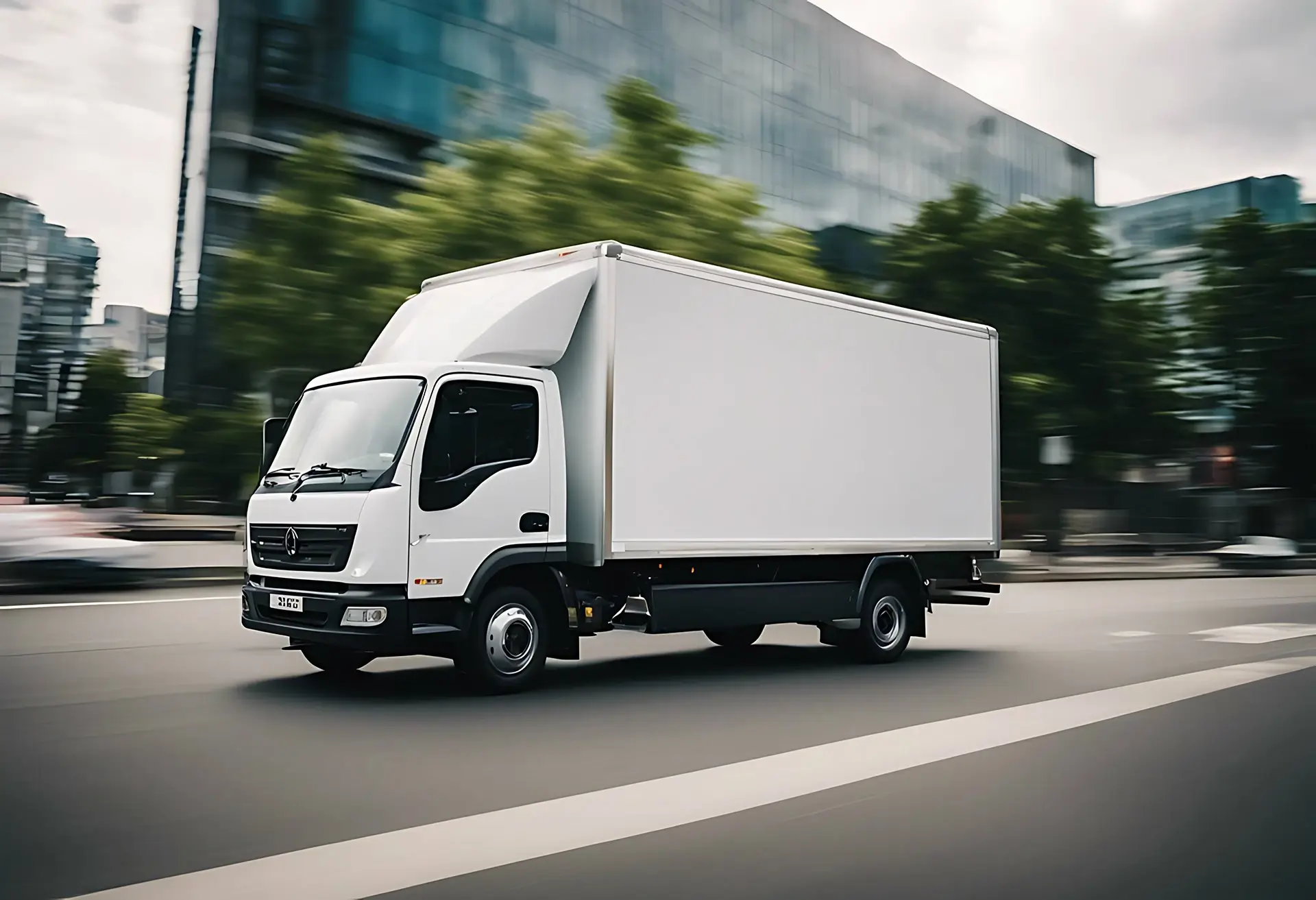 Camion de déménagement AMC garé dans une rue de Besançon